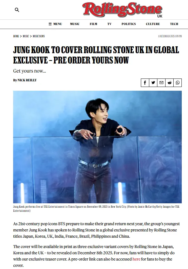 JUNGKOOK Makes History as First K-Pop Soloist to Land Rolling